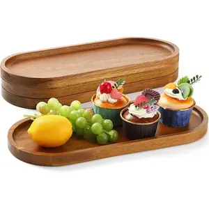 4pcs Wooden Tray 11.5x4 Inch Deli Board Oval Wooden Plate Wooden Platter Cheese Dinner Plate Bulk Suitable For Dessert Snacks Bread Fruit Appetizers Serving Set Dish Small