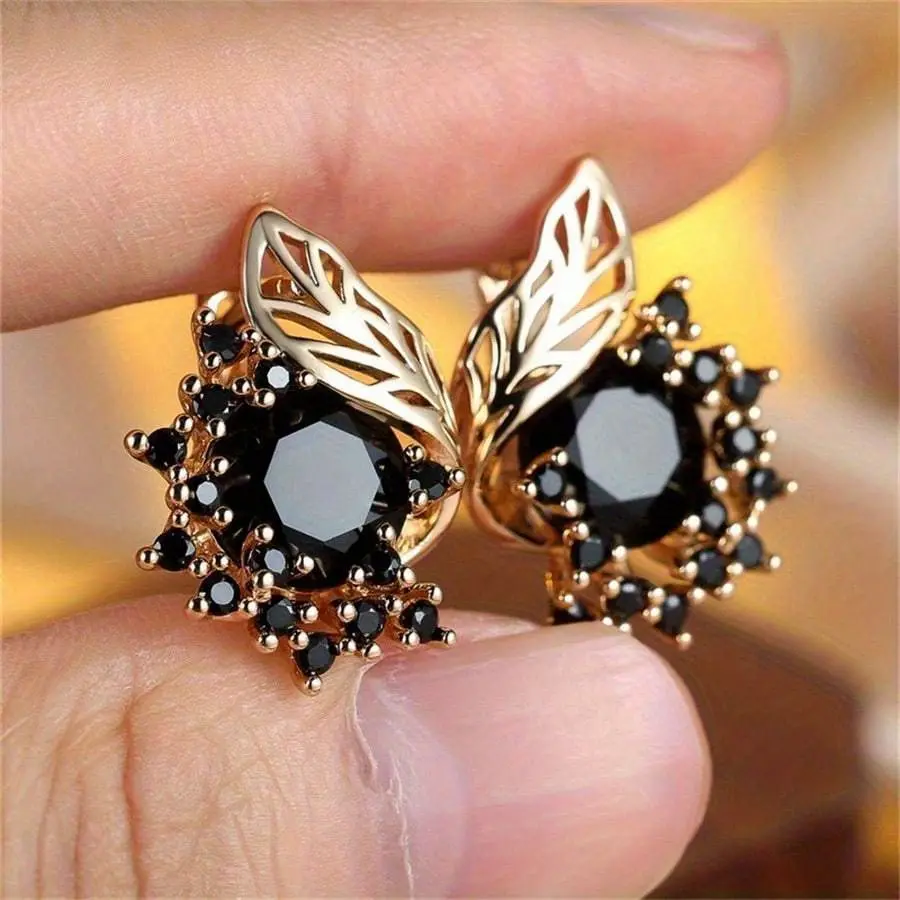 Bohemian Flower Dangle Earrings for Women, Black Cubic Zirconia Adorable Style Jewelry, Claw-Set Designer Drop Earrings for Wedding or Daily Wear, Adorable Style Earrings
