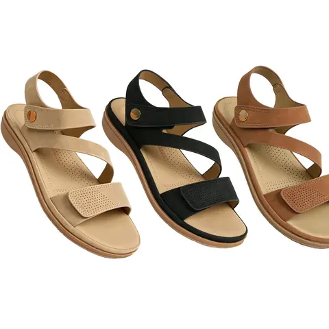 Women's Wide Feet Open-Toe Casual Outdoor Sandals - 2026 Model, Adjustable Straps, Arch Support, Lightweight, Breathable, Flat Heel (1cm or Less), Rubber Sole Summer Footwear, Arch Fit Women's Sandals