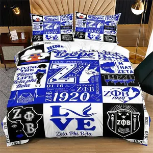 Black Greek Alphabet Sisters Theme Quilt Cover (Including One Quilt Cover And 1-2 Pillowcases), Zeta Phi Beta Bedding Set, Suitable For Adult Rooms, Exclusive Atmosphere Decoration Of Bedroom, Decorative Bedding Set