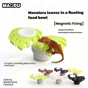 Reptile Enclosure Decor: Magnetic, Floating Monstera Leaf Feeding Dish & Water Bowl — Ideal for Crested Geckos, Arboreal Species, and Terrarium Landscaping