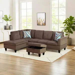 Brown Sackcloth Fabric 3-Piece Sofa Set, Breathable Material, Sturdy Construction, Easy to Clean, Perfect for Small Spaces, Stylish Furniture for Living Room & Home Decor