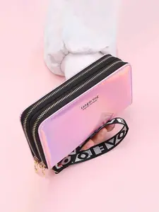 Women's  Fashionable Long Wallet, Casual Letter Graphic Laser Zipper Long Wallet, Modern Business Credit Card Holder with Wristlet for Girl Daily Use, Casual Trendy Wallet
