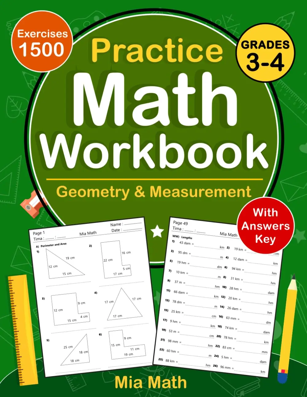 Geometry And Measurement Workbook For Grades 3-4: Geometry & Measurement Daily Math Practice Workbook Fo 3rd Grade And 4th Grade With 1500 Questions ... Measurement Math worksheets For Grades 3-4