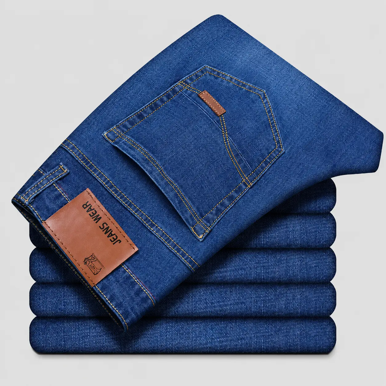 Men's Jeans, Casual Straight Leg, Elastic, Fashionable, Classic, Blue And Black Work Denim Pants, Men's Brand Clothing