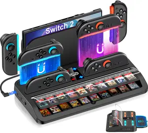Pro Accessories Storage for Nintendo Switch 2 (2025) Joy Cons Controller Charging Station, All-In-One Switch 2 Organizer Stand for Switch TV Dock & 20 Game Card Case