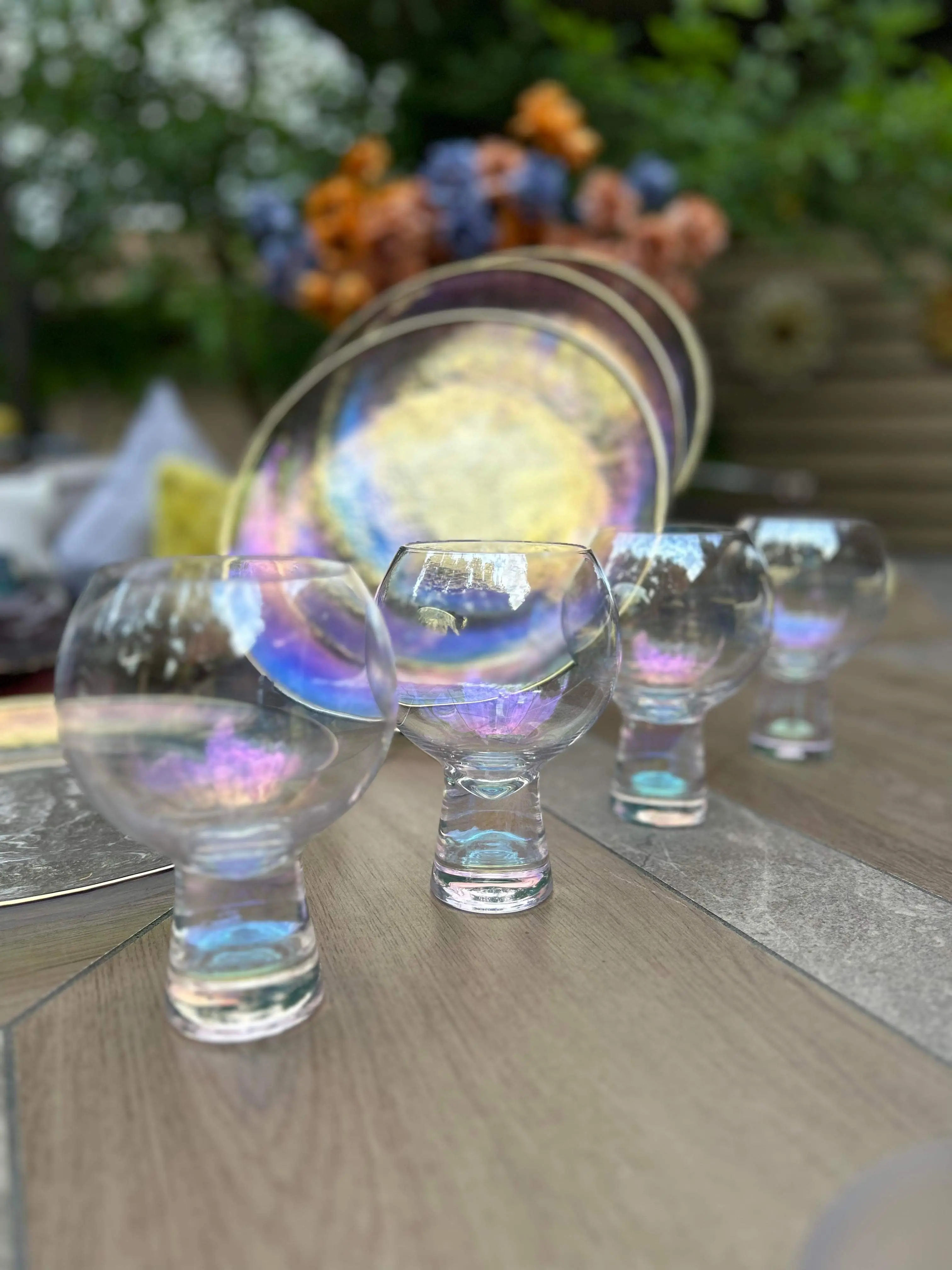 400ml, Thick Bottom Iridescent Rainbow Bubble Glass Set | Wine, Mixed Cocktails, Beverages | 4pc Drinkware Set