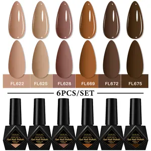 FourLily 6pcs Coffee Color Nail Polish Gel Set, Brown Series Soak Off LED UV Gel Nail Polish, UV Light Gel, Alcohol-Free Nail Art, Gentle on Nails, Salon-Quality Manicure Gel for Nails, Feet & Hands, Fashion Gift for Women