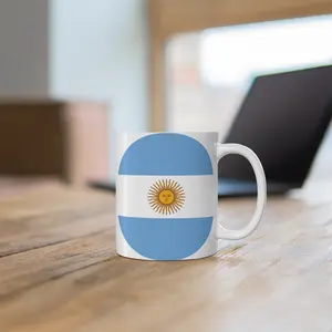 Flag of Argentina, High Resolution Circle on a white background Coffee Cup Lovers, Ceramic 11oz designed by Admir Kacamakovic