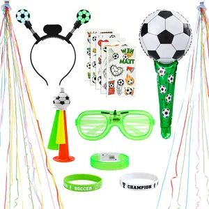 2026 Soccer Game Day Fan Set - Complete Light-Up Cheer Kit with Glow Headband, Cheering Sticks, Sunglasses, Noisemaker Horn, Temporary Tattoos & Silicone Bracelets for Watch Parties