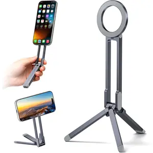Cell Phone Tripod,Adjustable Phone Holder for Desk,Portable Mini Tripod Phone Mount for Travel,Vlogging,Selfies,Compatible with MagSafe  17 16 15 14 13 12 &  Smartphones,Grey