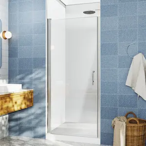 Classy 32-34" W x 72" H Pivot Shower Door Semi-Frameless,Nickel Install Glass Shower Door