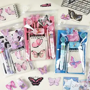 Butterfly Stationery Set, Essential Learning and Activity Kit, Correction Tape, Fluorescent Pen, A7 Spiral Notebook, A5 Stitched Notebook