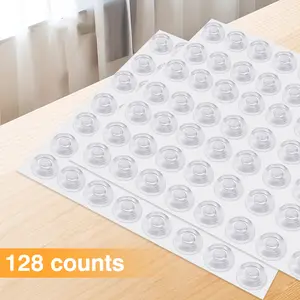 128 Counts Invisible Silicone Door Bumpers Adhesive Quiet Pads for Cabinets and Drawers