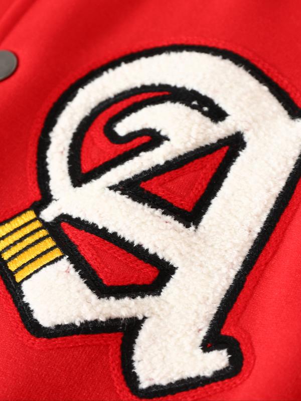 Vintage Street Style Embroidered Baseball Jacket, Redmi Patch Devil Angel Badge, Casual Fitted Varsity Jacket, Fall & Winter Fashion