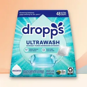Dropps Unscented Dishwasher Detergent 48ct - Biobased Dishwasher Pacs, Unscented, 48ct, for Sparkling Clean, Eco-Friendly