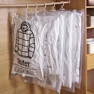Vacuum Sealed Hanging Storage Bag with Hook, Dustproof Clothing Organizer, Large Transparent Compression Bag for Dormitory, Closet, Bedroom