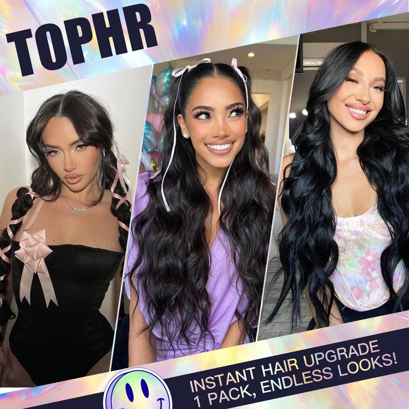 TOPHR HAIR BEAUTY Clip-in synthetic hair extensions Long Wavy 4PCS Thick Hairpieces Double Weft Natural Hair Extensions for Women Curly Wave Daily & Party valentines