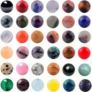 50-100 Pcs Random color More Natural Stone Beads Round Genuine Real Stone Beading Loose Gemstones Hole Size 1mm DIY Smooth Bead for Bracelet Necklace Earrings Jewelry Making