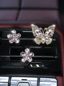 Crystal Butterfly Flower Car Vent Perfume Clip Set, Car Interior Air Vent Fragrance Clip