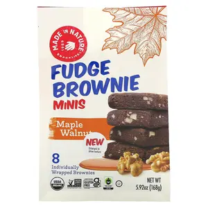 Made in Nature Fudge Brownie Minis, Maple Walnut, 8 Brownies, 5.92 oz (168 g)