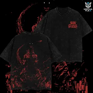 Terror Shin Godzilla - Monster Monsterverse Kaiju Retro Unisex Vintage Unisex Double Printed Heavyweight Cotton Oversized Shirt Wash Tee, Workout Clothes, Clothes for Daily Wear