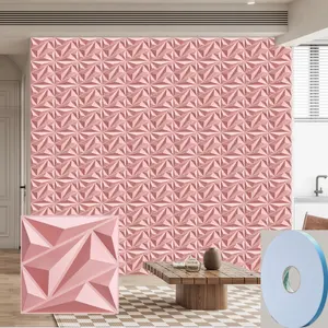 [Pink Wall Decor] 30pcs Pink 3D Diamond Pattern Wall Decor | Waterproof Wall Panel with Tape for Indoor Decoration