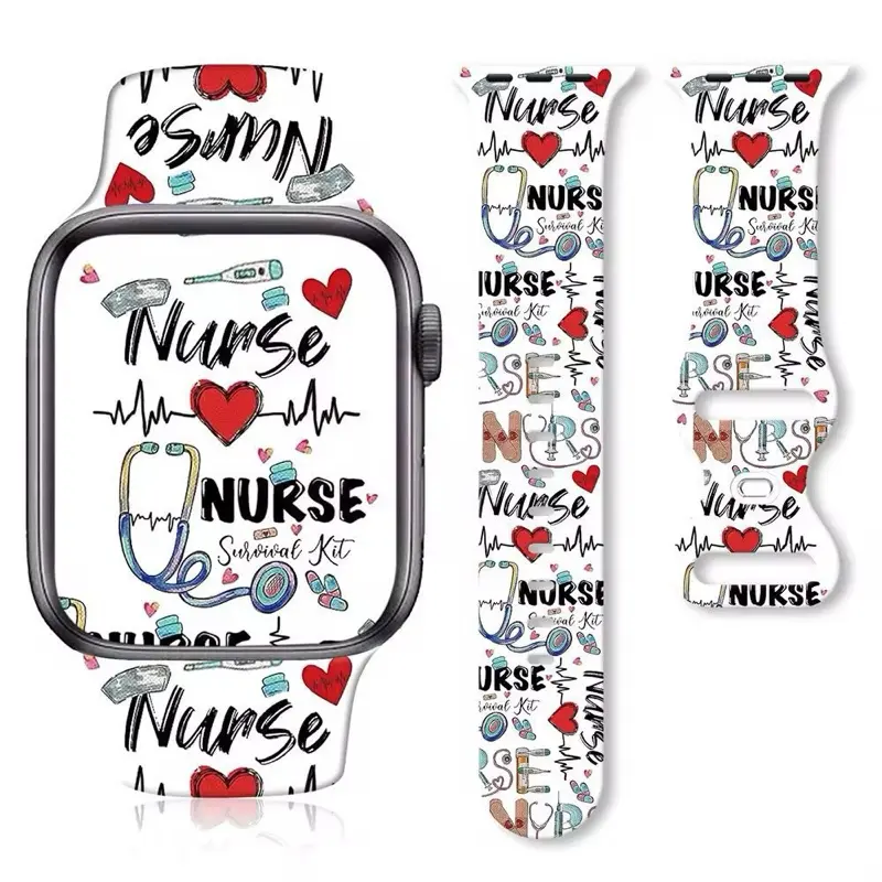 Nurse Theme Silicone Smartwatch Band for Women and Men Fashion Accessory Wearable Wrist Strap Case with Heartbeat Design
