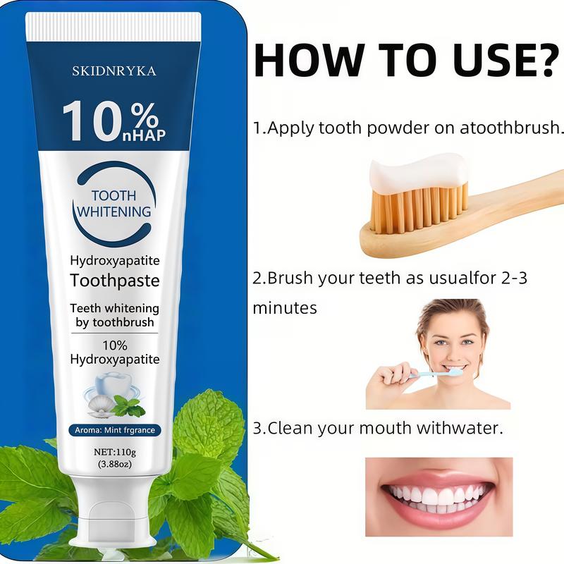 10% Hydroxyapatite Toothpaste - 1/2/3pcs, Refreshing Mint Flavor, Easy Stain Removal, Gum Care, Teeth Cleaning & Whitening, Long-lasting Fresh Breath, Enhances Your Smile, Family Oral Health, Essential for Oral Care, Whitening Toothpaste