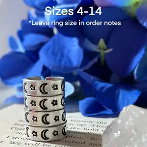 Adjustable Moon and Star Ring