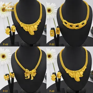 ANIID Dubai 24K Gold Plated Jewelry Sets Wedding African Necklace and Earrings For Women Nigerian Indian Bridal 2PCS Set Gifts