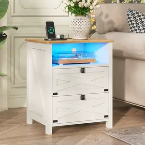 The Farmhouse Night Stand , Bed Side Table with 2 Drawers and Storage Shelf, Rustic White End Table for Bedroom, Living, Entryway, Office, Dorm, Small Spaces, White