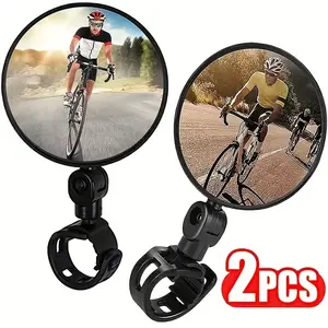 Clear Adjustable 2pcs Convex Bicycle Rearview Mirrors - 360° Rotation, Black Rubber Round Mirror For Enhanced Cycling Safety, Mountain & Electric Bikes, Balance Bike Compatible Bike Accessories
