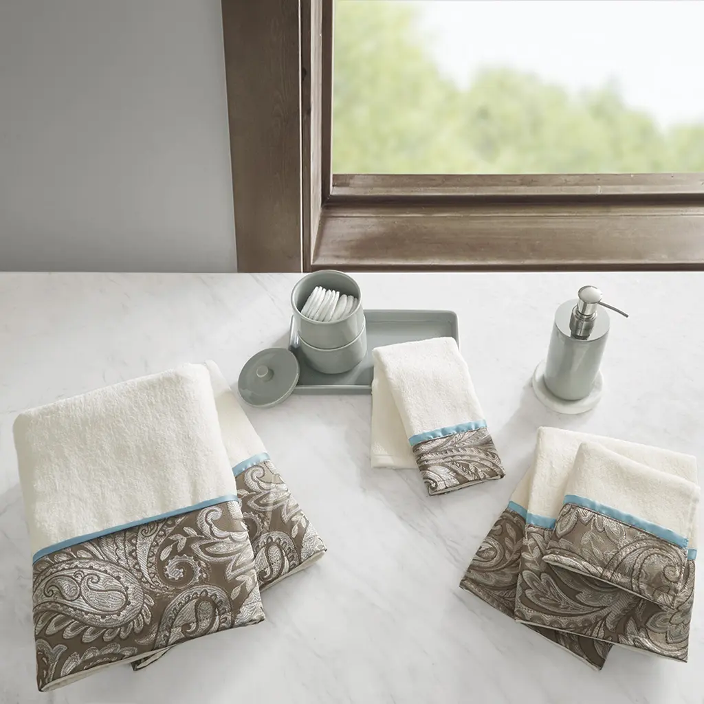 Jacquard Towel Set, 6 Pieces – Soft, Absorbent Cotton Blend, Quick-Dry, Fade-Resistant, Machine Washable, Perfect for Bathroom, Guest Room, Gym, Spa, Hotel – Includes 2 Bath Towels, 2 Hand Towels, 2 Washcloths, Multiple Color Options