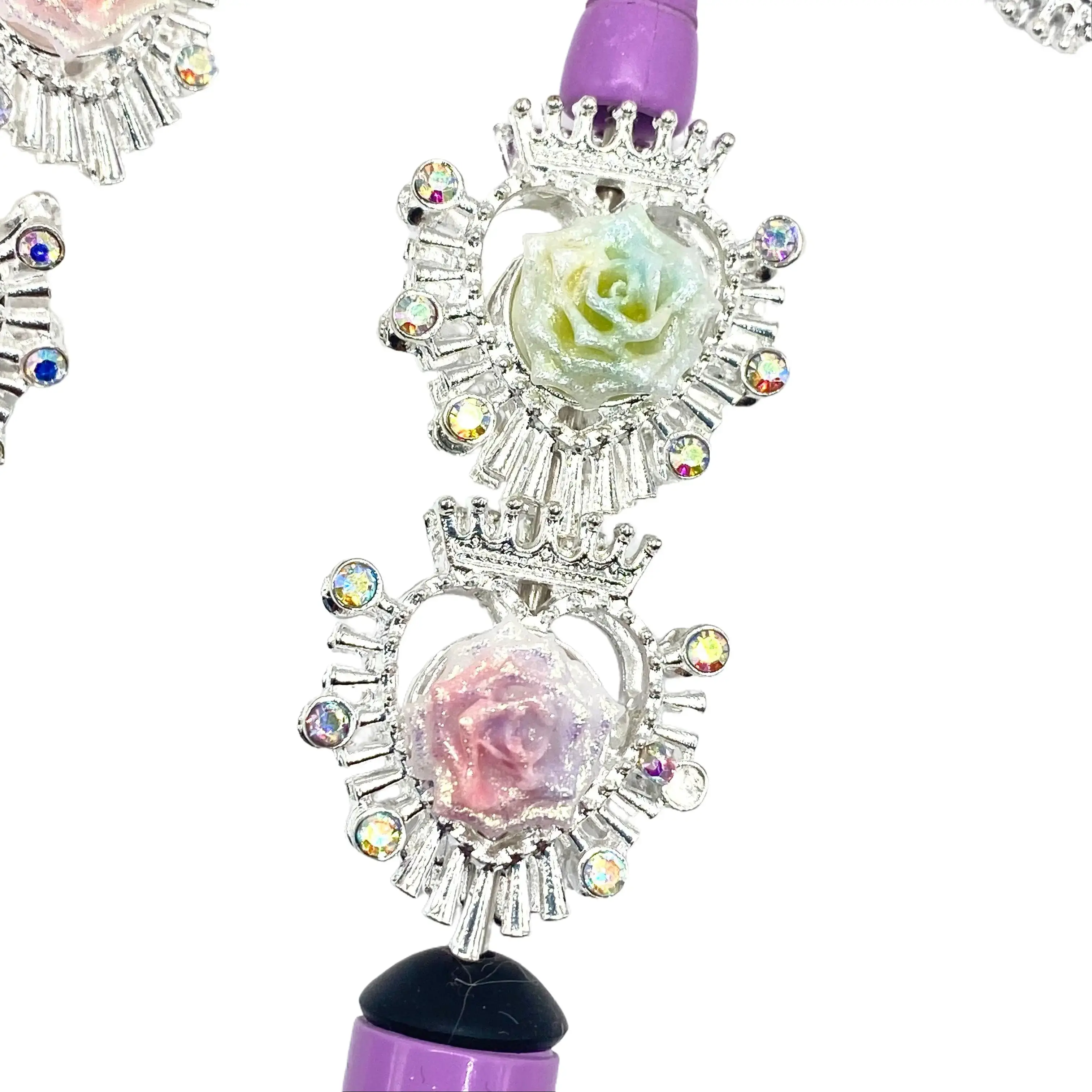 5pc Elegantly Crowned Fancy Beads - Jewelry Making Beading & DIY Crafting Supplies Rose Shape Bracelets Beadable Pens