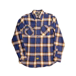Gunthers Co Menswear Men's Button-Front Longsleeves Cotton Shirt - Casual Comfy, Stylish Chic Birch Street Plaid Flannel Top, Blue & Gold, Casual Comfy Shirt