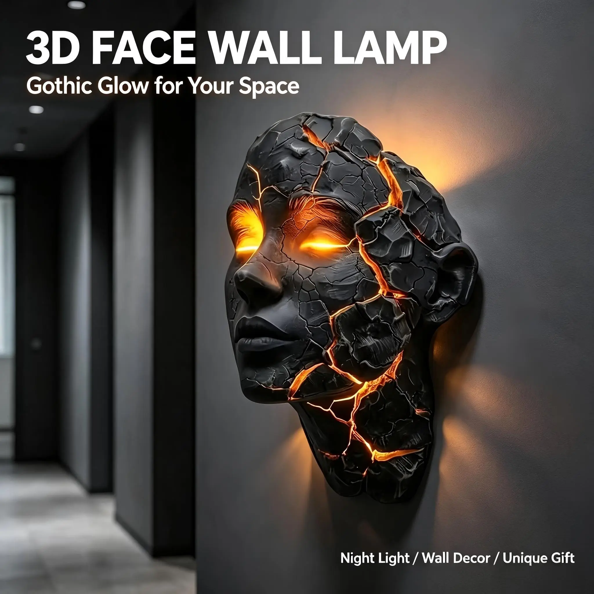 3D Shattered Wall Lamp with moving broken face effect - LED Night Light Suitable for Home