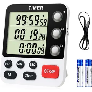 Digital 3 Channels Kitchen Cooking Multiple Timer with Large LCD Count Up Down Stopwatch  Off  Timer for Teaching Reading 3-Level Adjustable Volume with   (Style C)