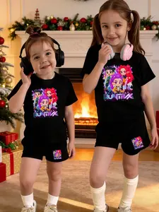 Kpop Hunter Girl Graphic Print Set, Casual Gym Shorts & Top, Youth Fashion Clothing, Perfect Gift for Christmas New Year, Workout Gym Clothing, Sportswear Set, Gym Athletic Clothes