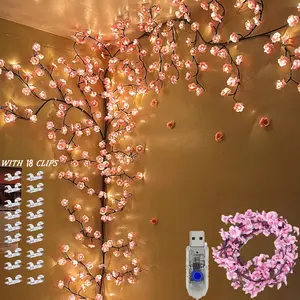 96pcs Cherry Blossom Vine String Lights - 48 LEDs + 48 Cherry Blossoms, Flexible Decorative LED Branch Lights with 8 Flashing Modes, USB-Powered, DIY Indoor Ambient Decor for Bedroom, Living Room, Wall, Party, Festival, Wedding, and More