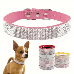 Rhinestone Bling Adjustable Leather Collar - For Cute Cats And Puppies Harness Straps Studs dog accessories