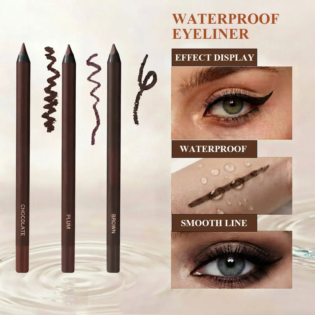 Zephoco Solid Waterproof Wooden Eyeliner Pencil for Adults - Triethanolamine-Infused, Soft Creamy Core, Smooth Lines, Smudge-Proof, Transfer-Resistant, Long-Lasting, Contour-Friendly, Easy-Sharpenable, 3 Earthy Shades (Brown, Chocolate, Plum), Durable, Tr