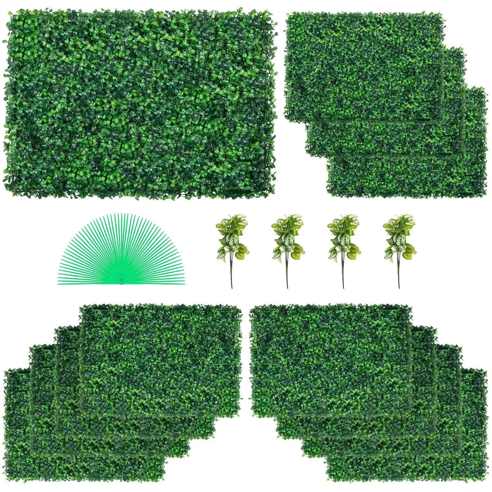 12-Pack 24x16 Grass Wall Panels For 32 Sq Ft Coverage, Boxwood Hedge Backdrop Panels, Artificial Grass Wall Screen 1.6 Inch Thick, UV Protected Privacy Fence For Outdoor And Indoor Garden