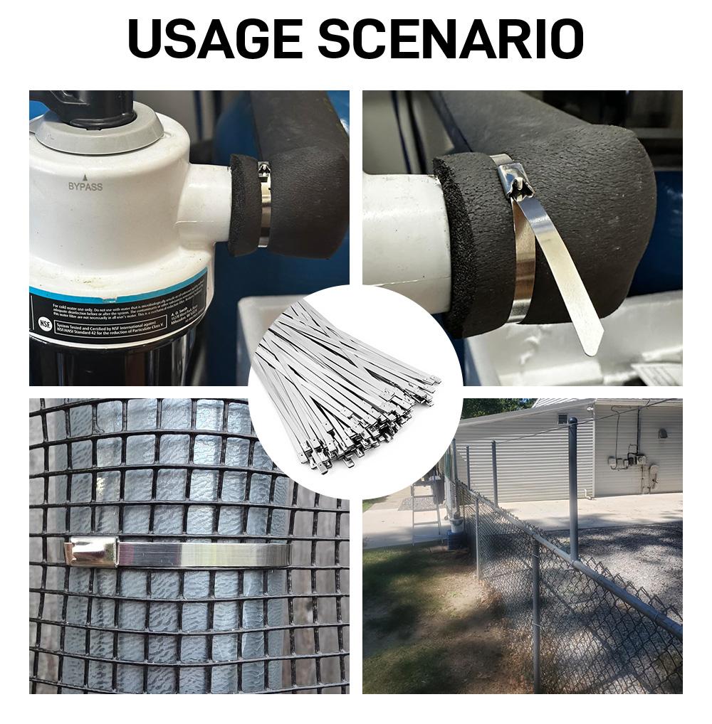 Stainless Steel Cable Tie Gun Kit with 100PCS 11.8" UV-Resistant 304 Heavy Duty Zip Ties for Chain Link Fences Exhaust Pipes Outdoor Use 200LBS Tensile Strength for Garage & Garden