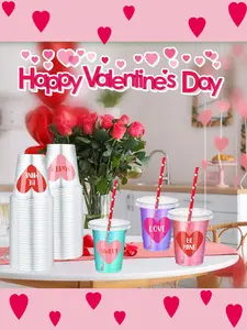 Everyday Kitchen Plastic Cups 20 Set: Disposable Plastic Cups with Lids & Straws for Daily & Party Use