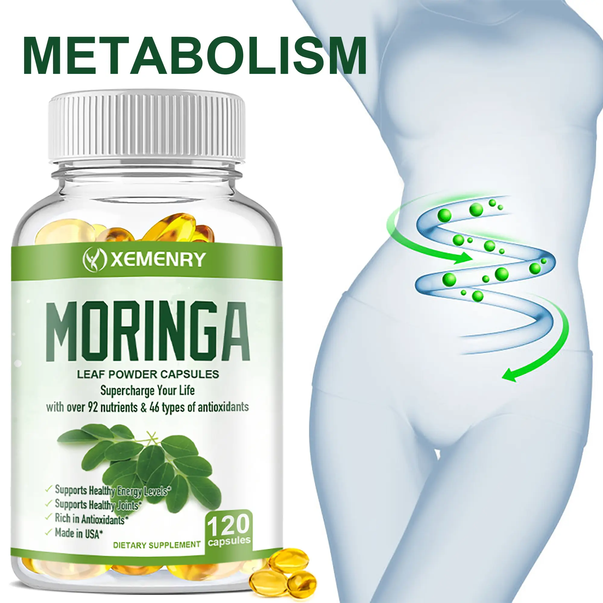 Moringa Capsules (1000mg) for Immune Support, Gut Health & Vitamins 60Capsules