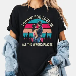 Vintage Bud and Sissy T-Shirt, Looking For Love In All The Wrong Places Tee, Urban Cowboy 90s Movie Quote Unisex Retro Shirt