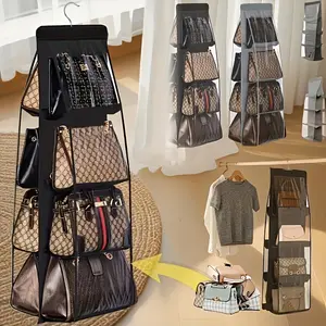 Foldable Oxford cloth hanging storage rack multi-layered tote bag organizer storage totes space-saving wardrobe solution for handbags wallets accessories stylish and practical Hangable