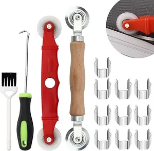 14Pcs Screen Repair Kit, Screen Repair Spline Tool 2Pcs Screen Rolling Tool with Bearing Spline Tools/Screen Spline Removal Hook/Groove Cleaning Brush/ 10Pcs Screen Installer Clips