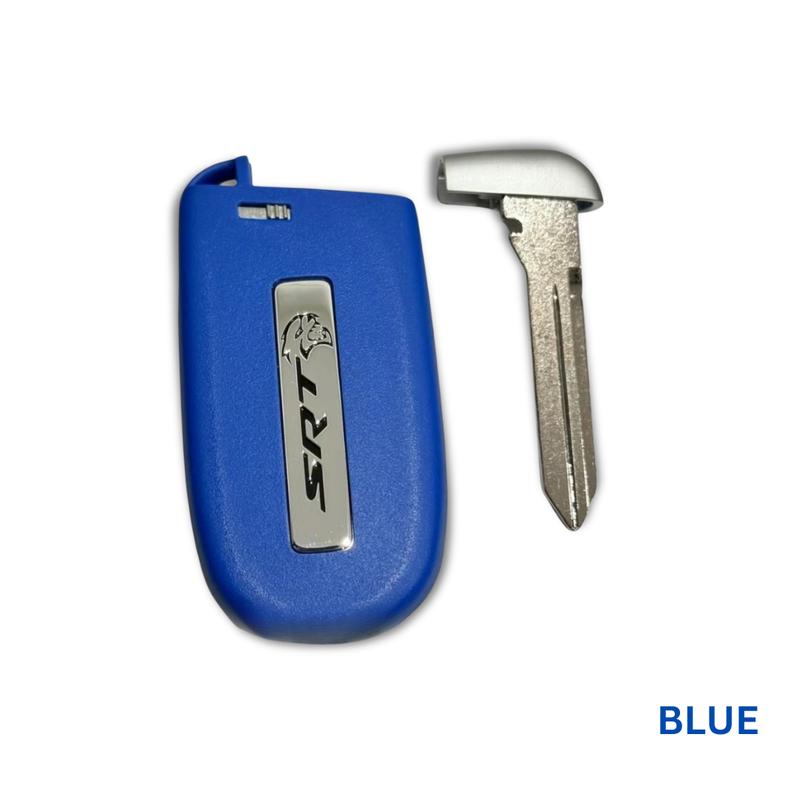 SRT Hellcat Key Fob Cover with Silver/Black Hellcat Logo + Black SRT Lanyard – Red or Blue